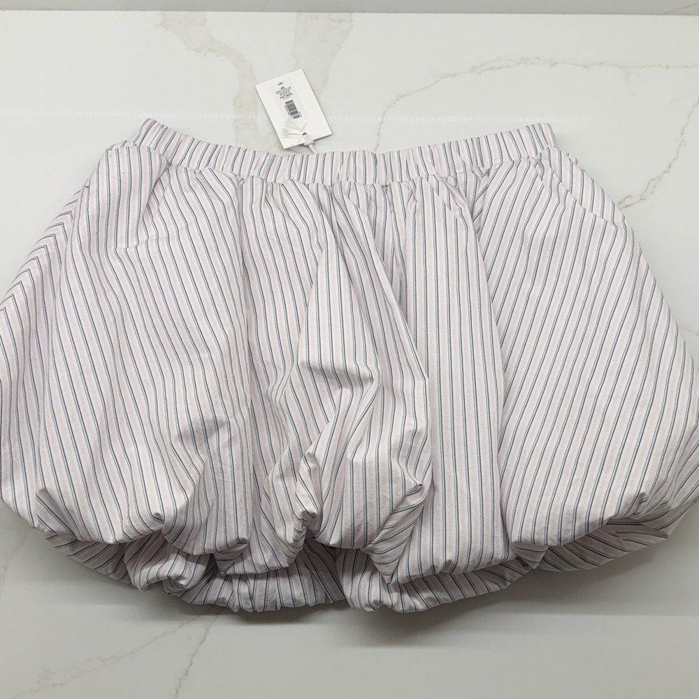 Aritzia Pleated Bubble Skirt in White with Pink and Blue Stripes